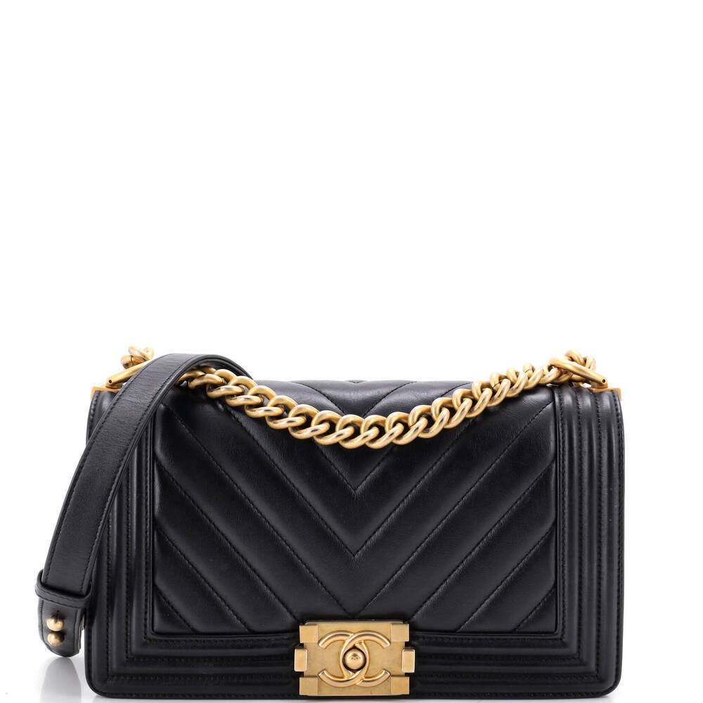 Chanel Old Medium Boy Flap Bag Chevron Calfskin